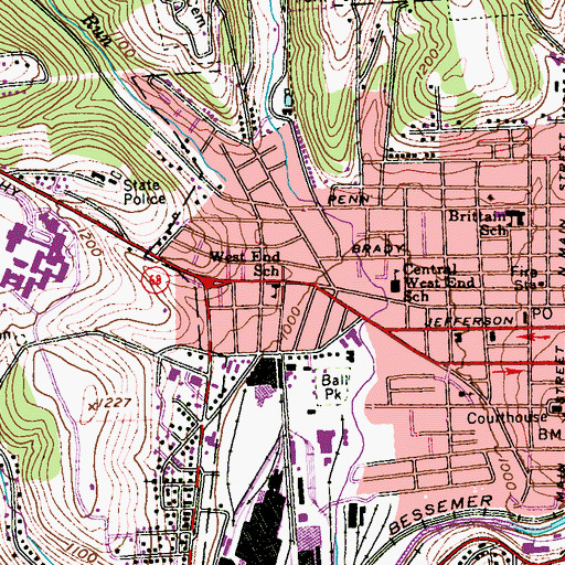 Topographic Map of West End School, PA