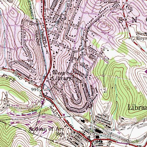 Topographic Map of West Library, PA