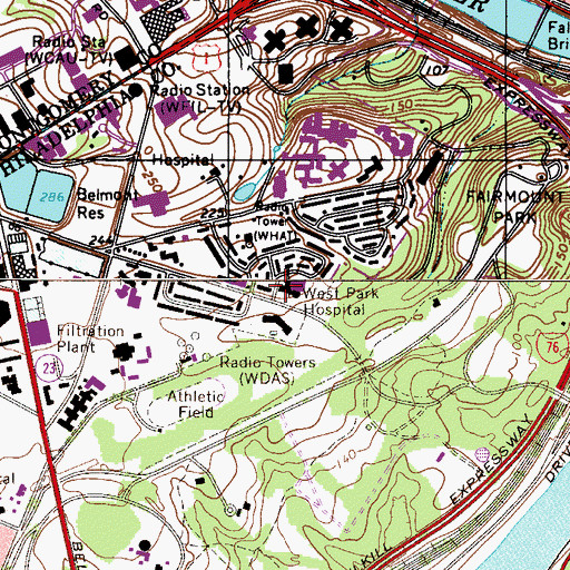 Topographic Map of West Park Hospital, PA