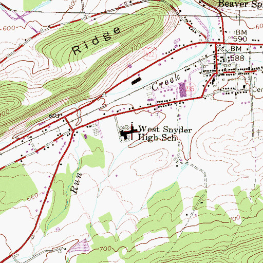Topographic Map of West Snyder High School, PA