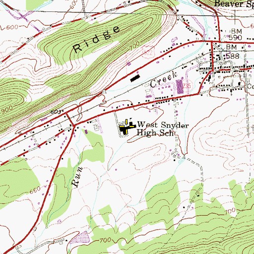 Topographic Map of West Snyder High School, PA