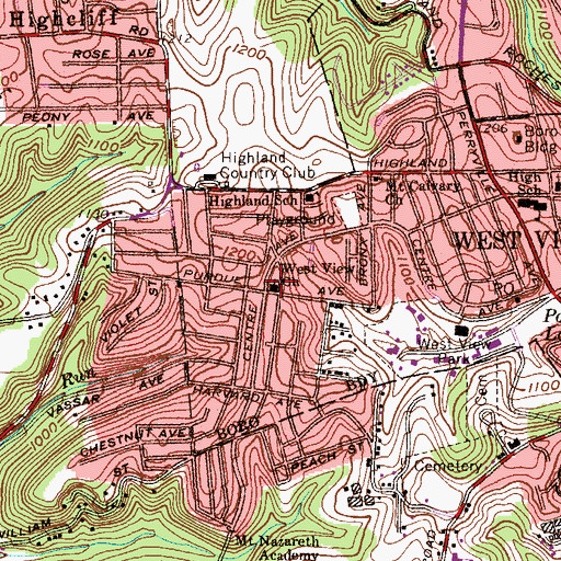 Topographic Map of West View Church, PA