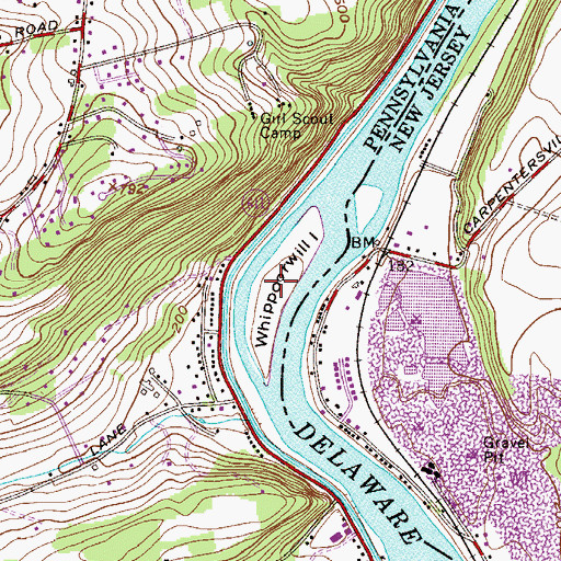 Topographic Map of Whippoorwill Island, PA