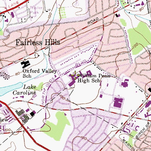 Topographic Map of William Penn High School, PA