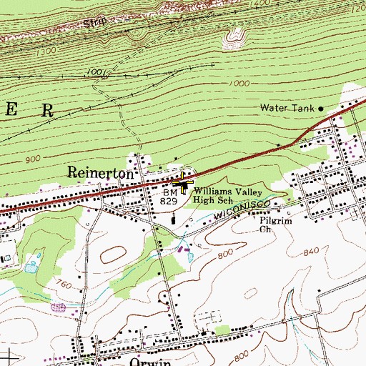 Topographic Map of Williams Valley High School, PA