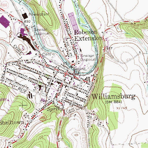 Topographic Map of Williamsburg, PA