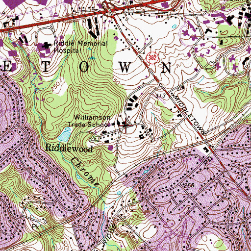 Topographic Map of Williamson Trade School, PA
