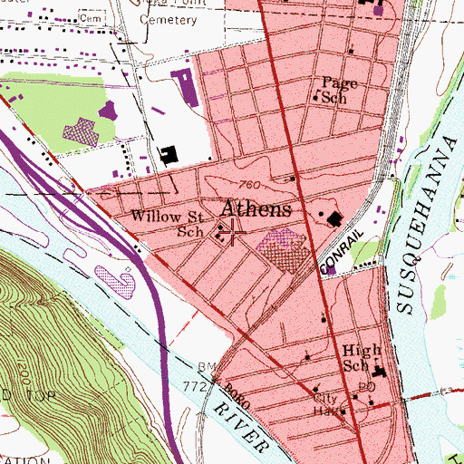 Topographic Map of Willow Street School, PA