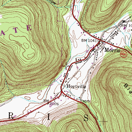 Topographic Map of Wilson Creek, PA