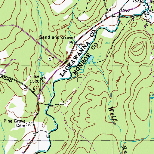 Topographic Map of Wolf Run, PA