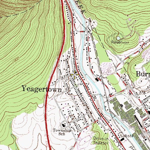 Topographic Map of Yeagertown, PA