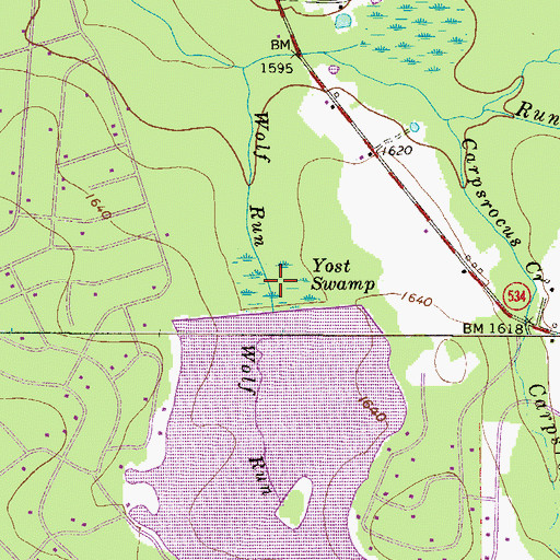 Topographic Map of Yost Swamp, PA