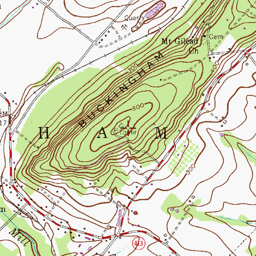 Topographic Map of Buckingham Mountain, PA
