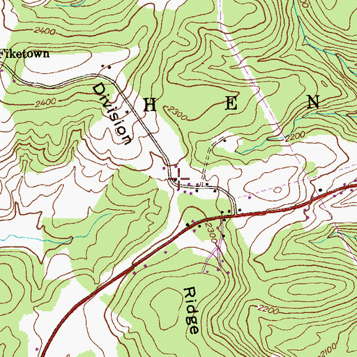 Topographic Map of Division Ridge, PA