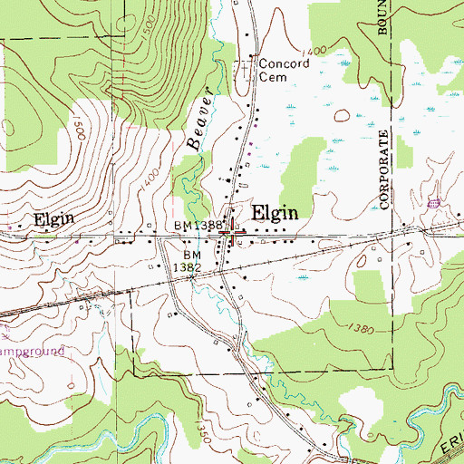 Topographic Map of Elgin, PA
