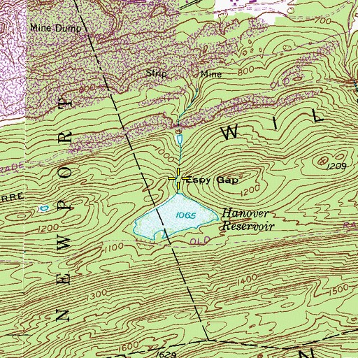 Topographic Map of Espy Gap, PA