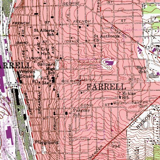 Topographic Map of Farrell, PA