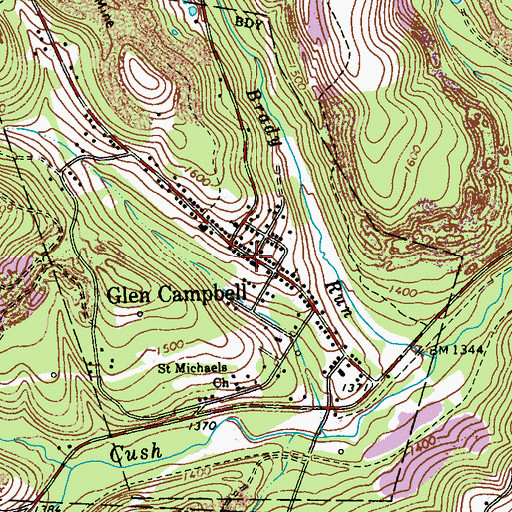 Topographic Map of Glen Campbell, PA