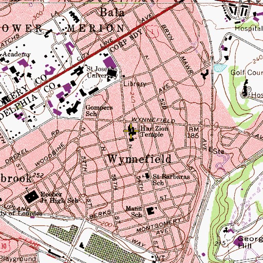 Topographic Map of Har Zion Temple, PA