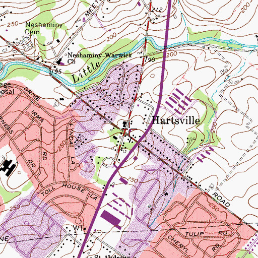 Topographic Map of Hartsville, PA