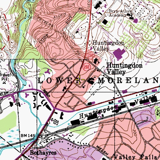 Topographic Map of Huntingdon Valley, PA