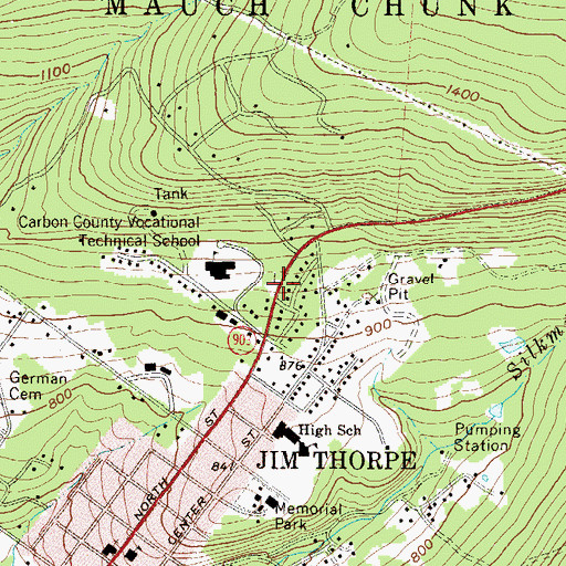 Topographic Map of Jim Thorpe Memorial Cemetery, PA