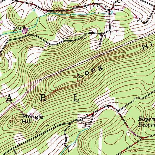 Topographic Map of Long Hill, PA