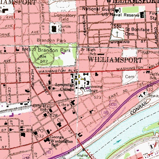 Topographic Map of Lycoming College, PA