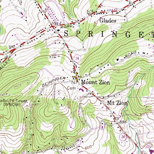 Topographic Map of Mount Zion, PA