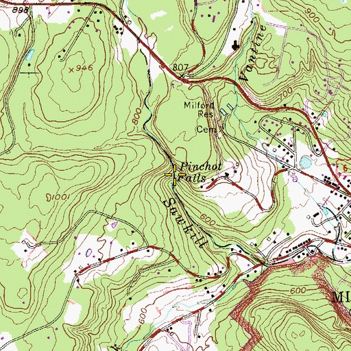 Topographic Map of Pinchot Falls, PA