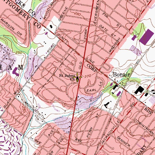 Topographic Map of Saint Johns Church, PA