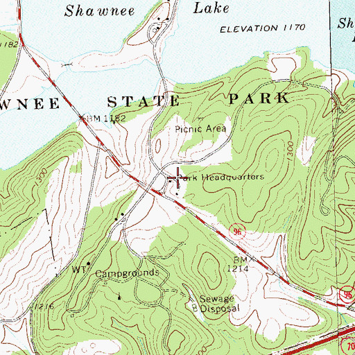 Topographic Map of Shawnee State Park, PA
