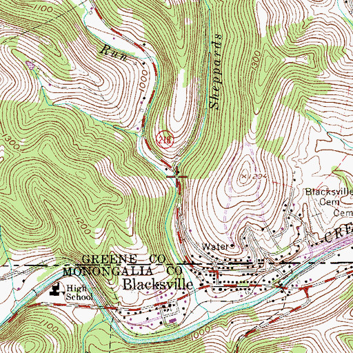 Topographic Map of Sheppards Run, PA