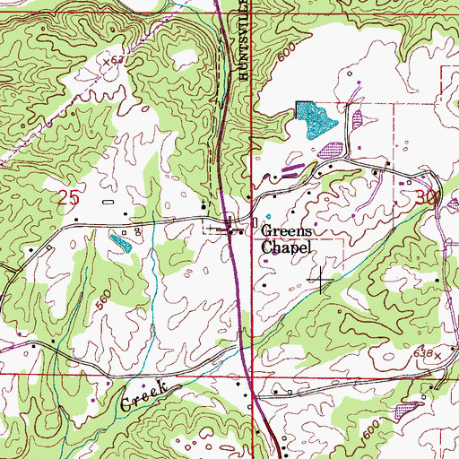 Topographic Map of Greens Chapel, AL