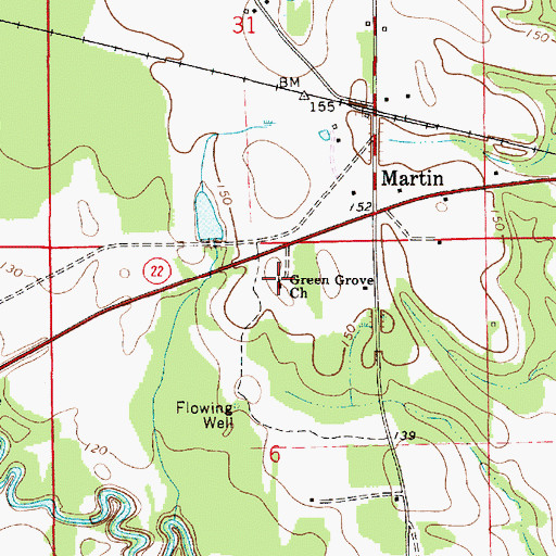 Topographic Map of Green Grove Church, AL
