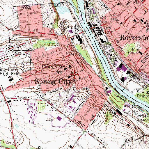 Topographic Map of Spring City, PA