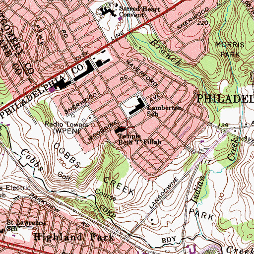 Topographic Map of Temple Beth T' Fillah, PA