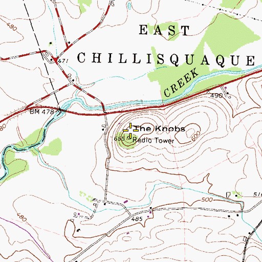Topographic Map of The Knobs, PA