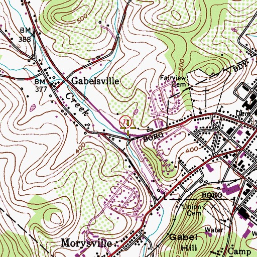 Topographic Map of Morysville Body Works Airport (historical), PA
