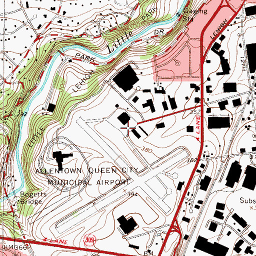 Topographic Map of Allentown Queen City Municipal Airport, PA
