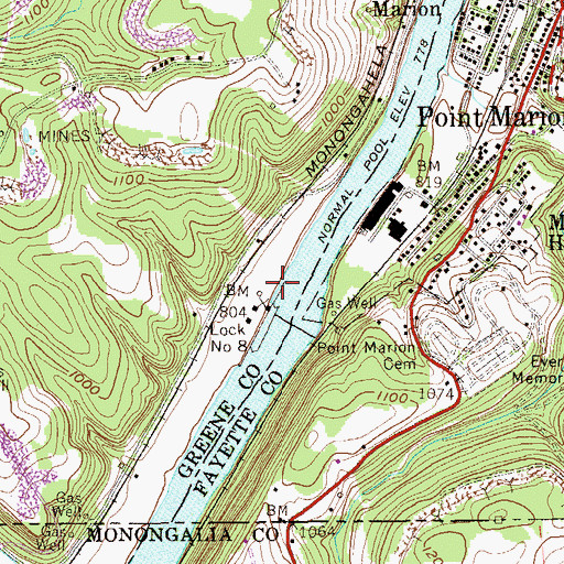 Topographic Map of Point Marion Pool Eight, PA