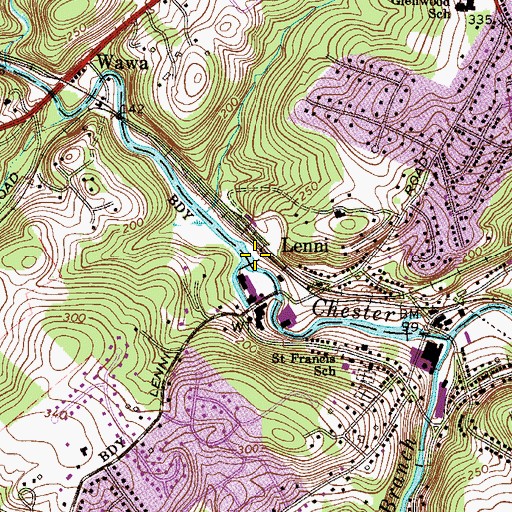 Topographic Map of Lenni Dam, PA