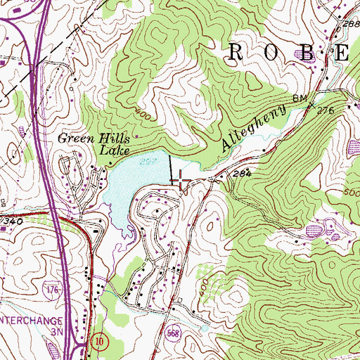 Topographic Map of Green Hills Lake Dam, PA