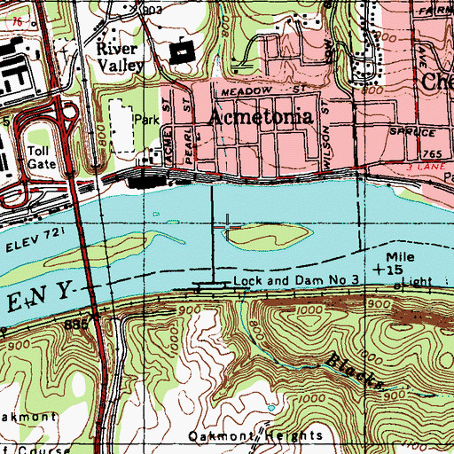 Topographic Map of Allegheny River Pool Three, PA