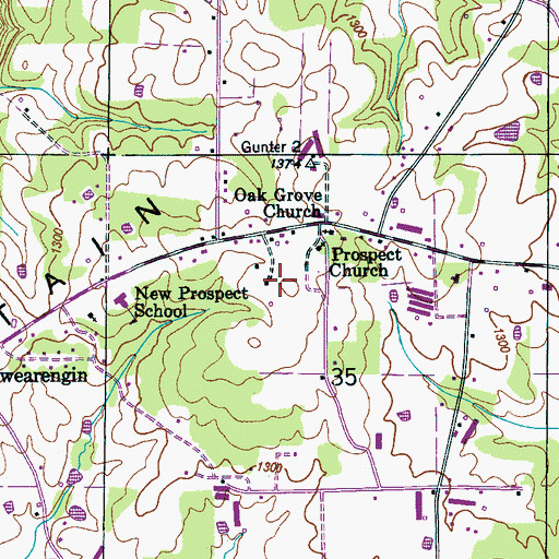 Topographic Map of Gunters Mountain, AL