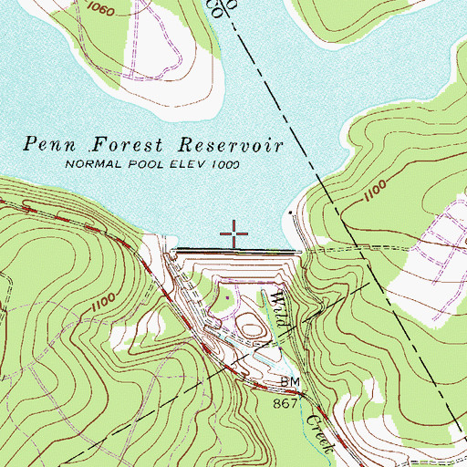 Topographic Map of Penn Forest Dam, PA