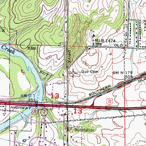 Topographic Map of Guy Cemetery, AL