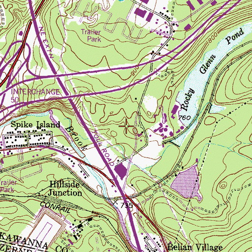 Topographic Map of Rocky Glen Dam, PA