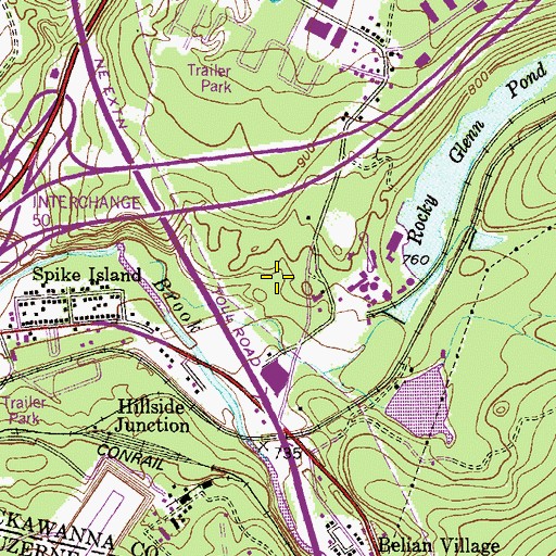 Topographic Map of Rocky Glen Dam, PA