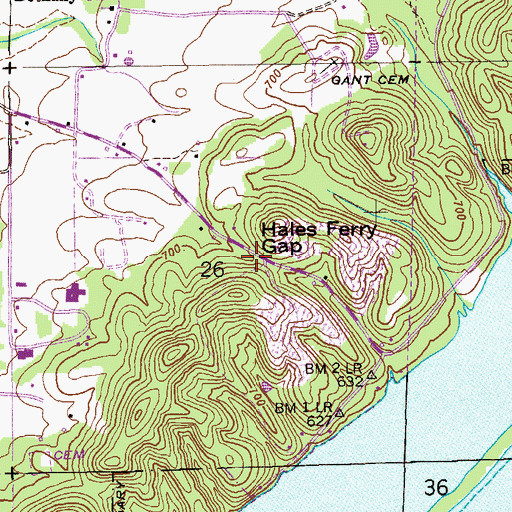 Topographic Map of Hales Ferry Gap, AL